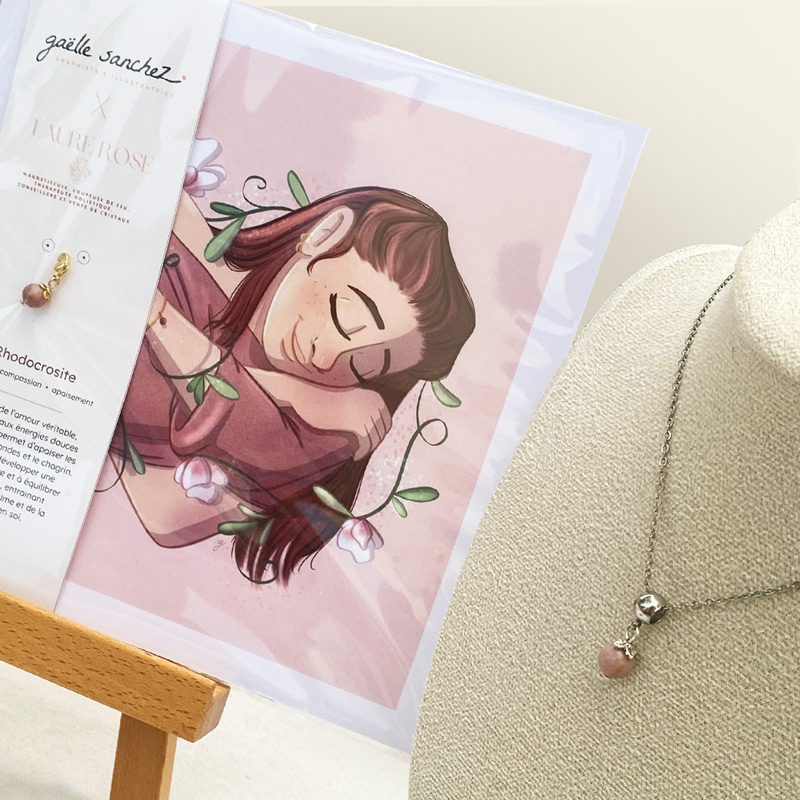 Fiche_Bijoux Collaboration avec Laure Rose pour la création d'un pendentif et d'une illustration sur le thème de la féminité